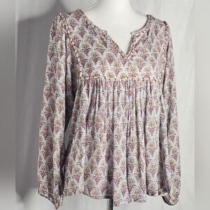 Rachel Zoe Peasant Top w/ a Beaded Neckline and Bishop Sleeves Sz Small